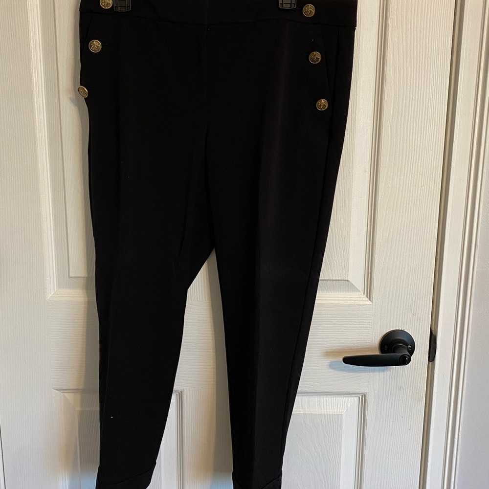 LOFT Black Pants with Gold Button Accents NWOT never worn Size 12P Curvy